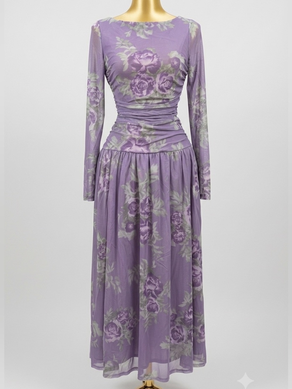 Elegant Lavender Floral Long-Sleeve Maxi Dress - Picture 3 of 3